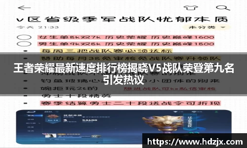 王者荣耀最新速度排行榜揭晓V5战队荣登第九名引发热议